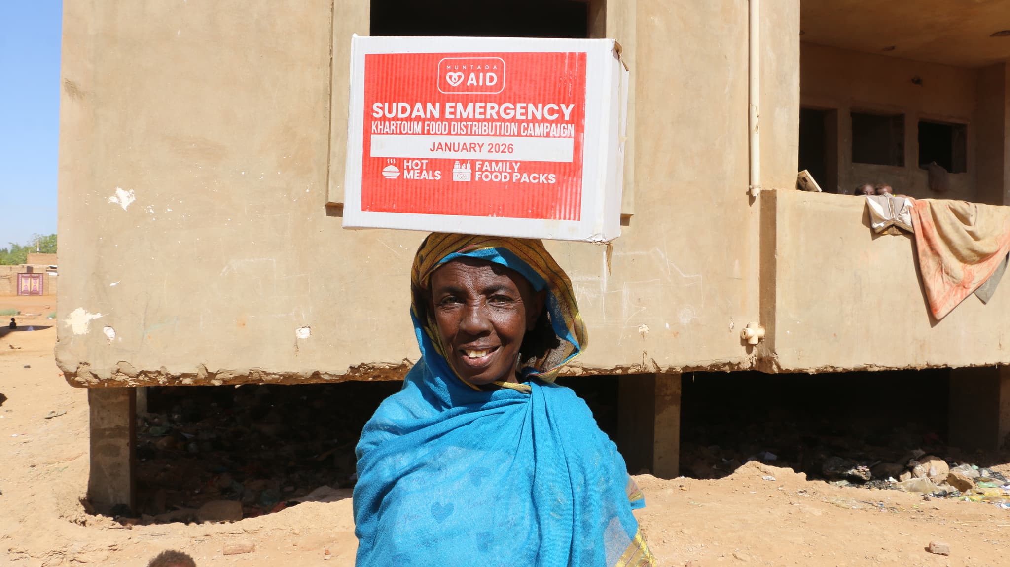 A family tent shelter provided by Muntada Aid in Sudan