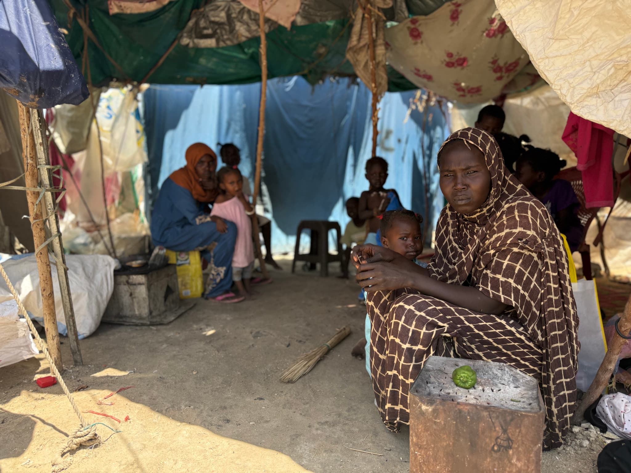 Displaced families at a camp in Sudan
